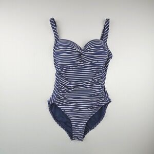 Niptuck Swim Womens Navy White Striped One Piece Swimsuit Multi Fit Cup Size 8